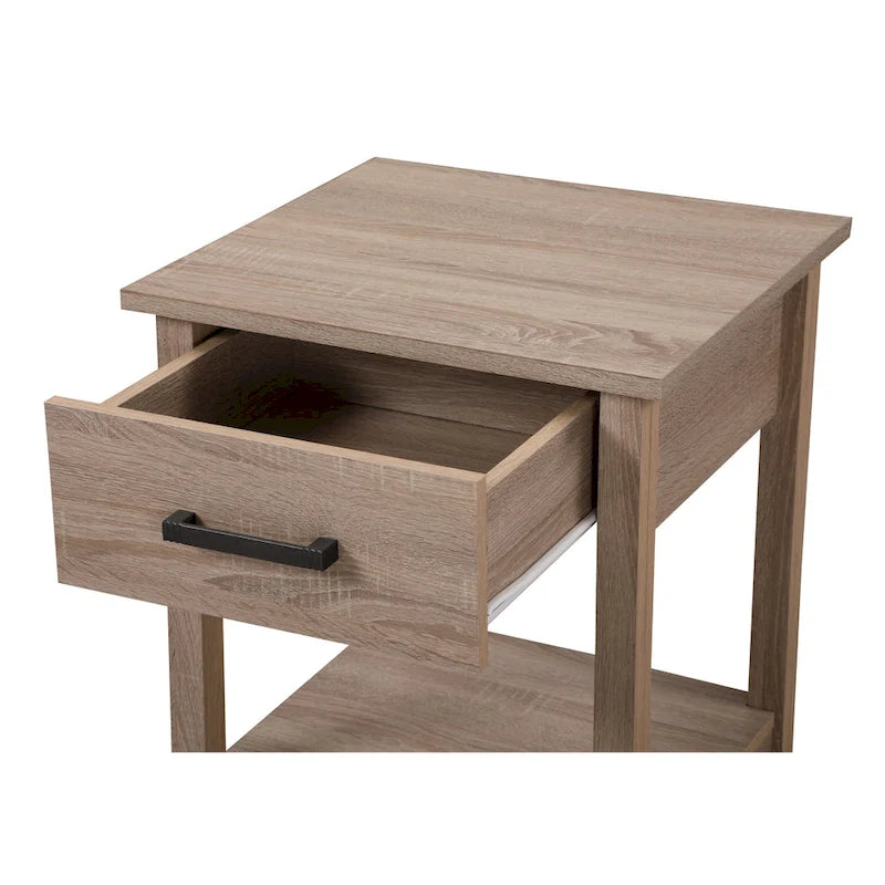 Table de chevet en bois avec 1 tiroir et étagère