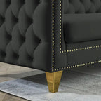 Contactez-nous pour la modélisation 3D du canapé en velours pour salon, canapé à accoudoirs carrés capitonnés à boutons, canapé moderne rembourré à boutons et moi