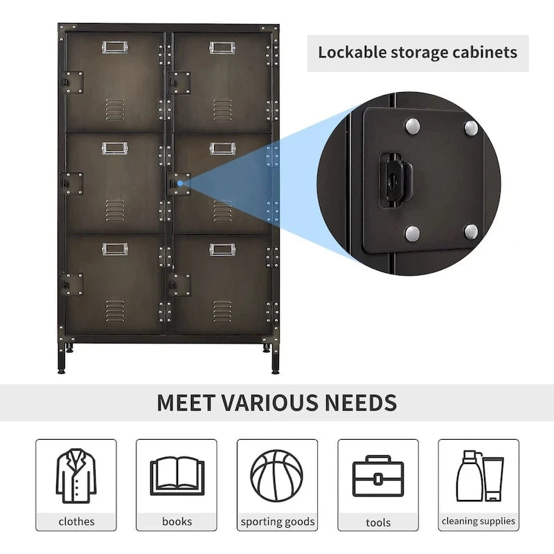 Armoire de rangement métallique à 6 portes