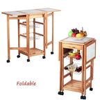 Chariot de cuisine îlot pliant en bois avec 2 paniers et 1 tiroir