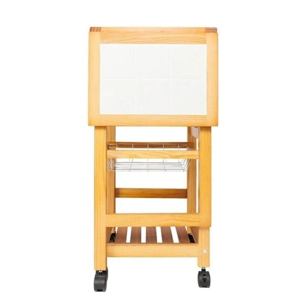 Chariot de cuisine îlot pliant en bois avec 2 paniers et 1 tiroir