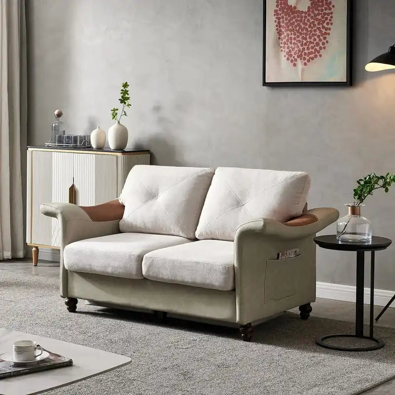 Canapé en similicuir et tissu de lin avec deux coffres de rangement amovibles