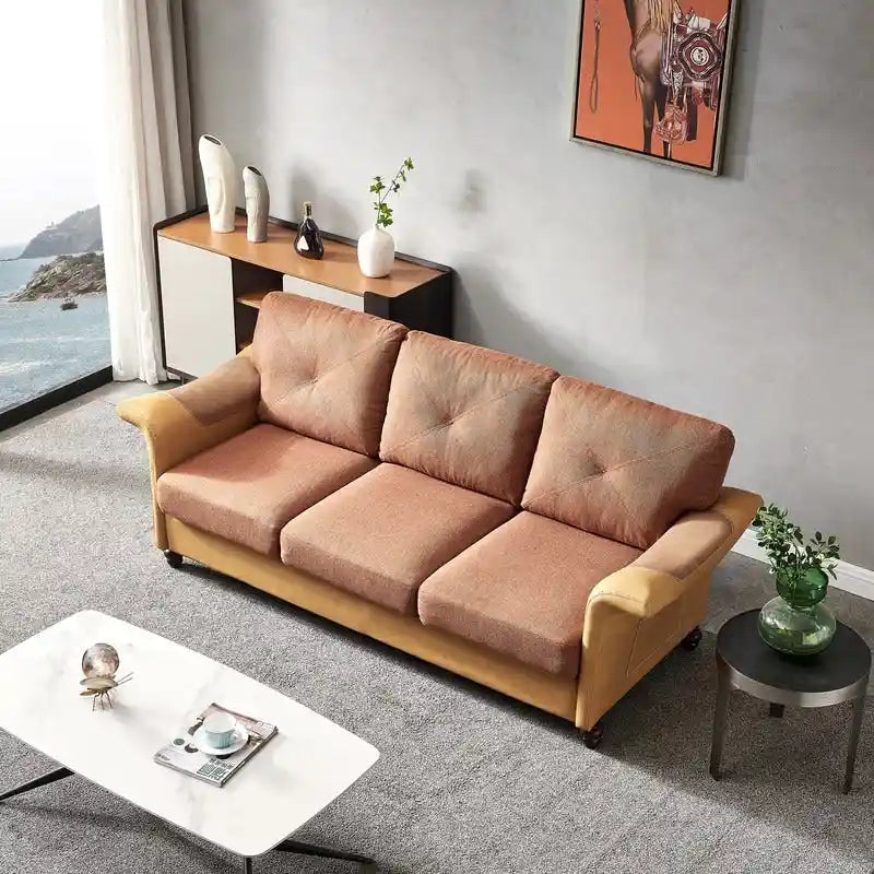 Canapé en similicuir et tissu de lin avec deux coffres de rangement amovibles