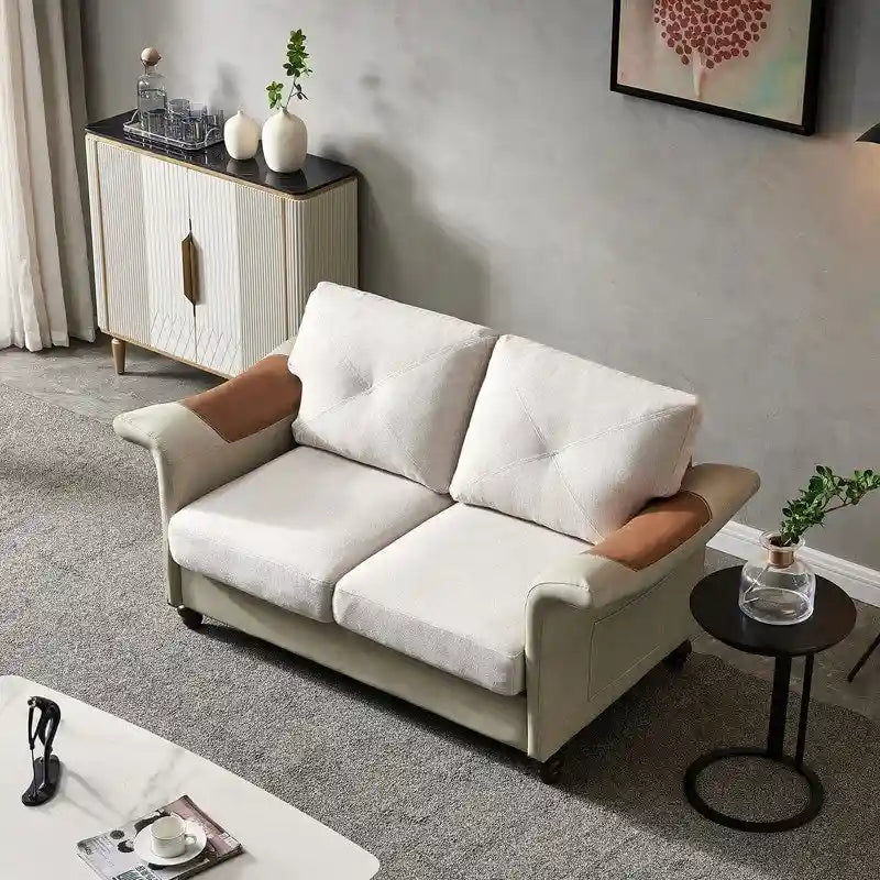 Canapé en similicuir et tissu de lin avec deux coffres de rangement amovibles