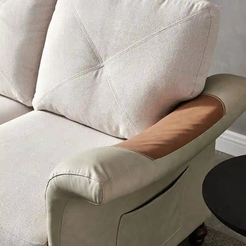 Canapé en similicuir et tissu de lin avec deux coffres de rangement amovibles