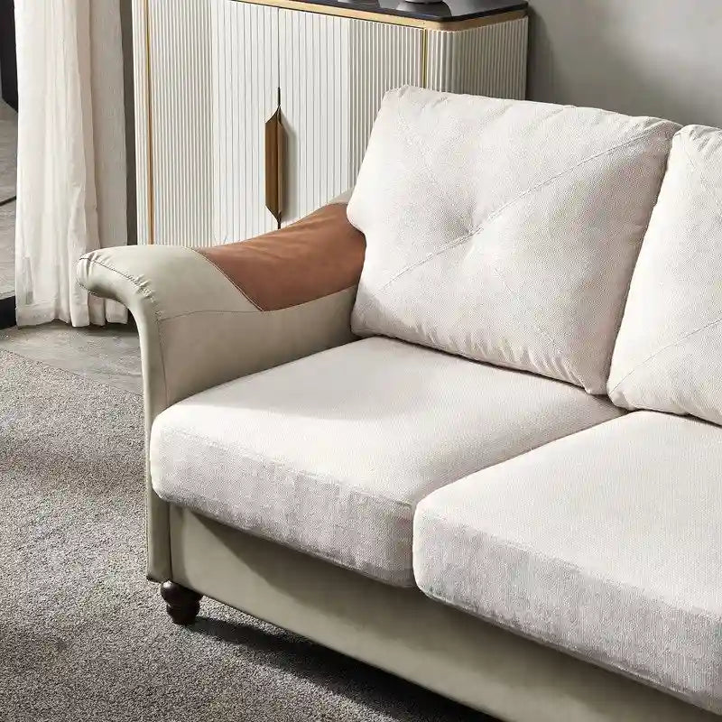 Canapé en similicuir et tissu de lin avec deux coffres de rangement amovibles