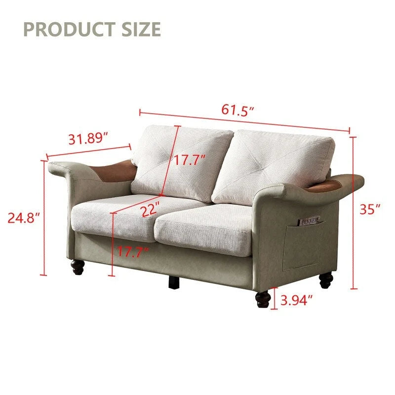 Canapé en similicuir et tissu de lin avec deux coffres de rangement amovibles