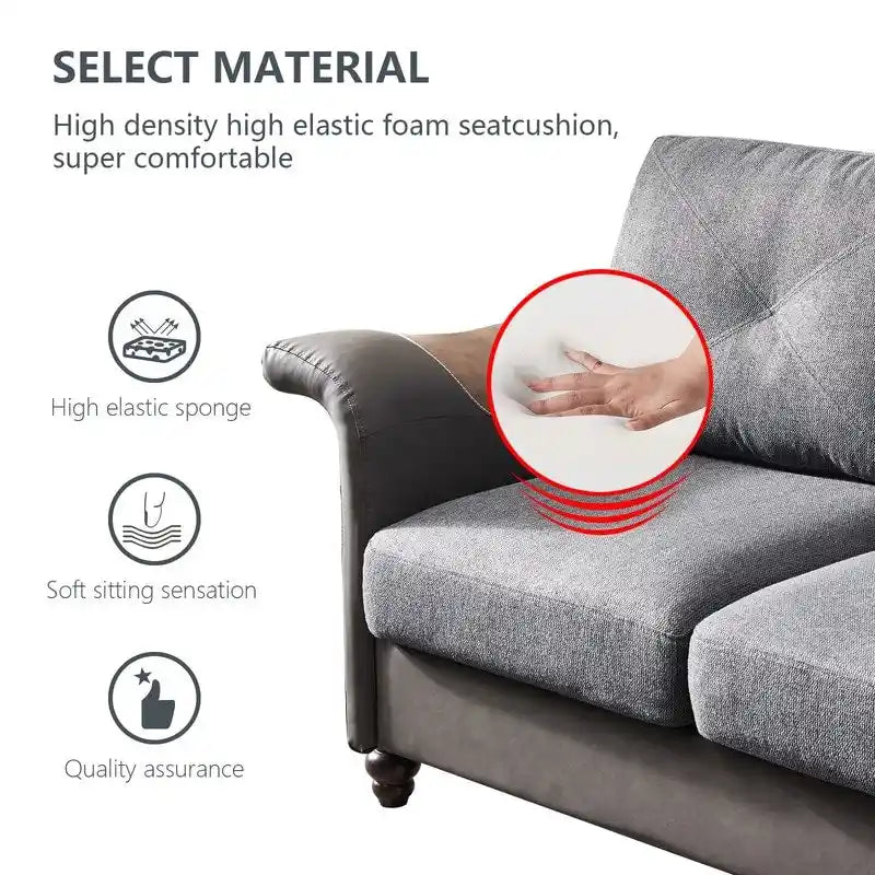 Canapé en similicuir et tissu de lin avec deux coffres de rangement amovibles