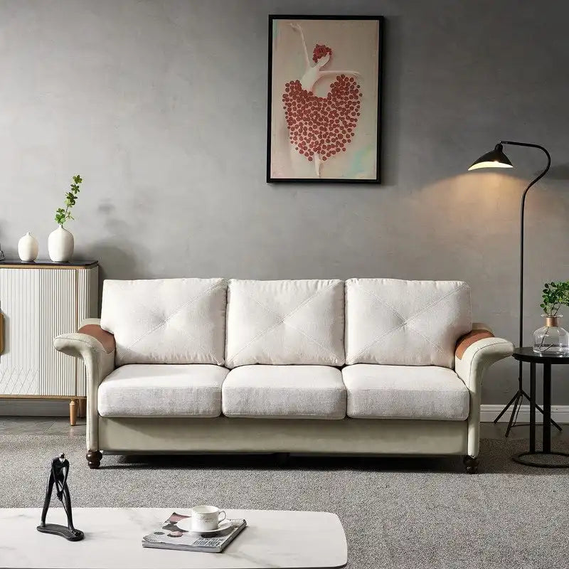 Canapé en similicuir et tissu de lin avec deux coffres de rangement amovibles
