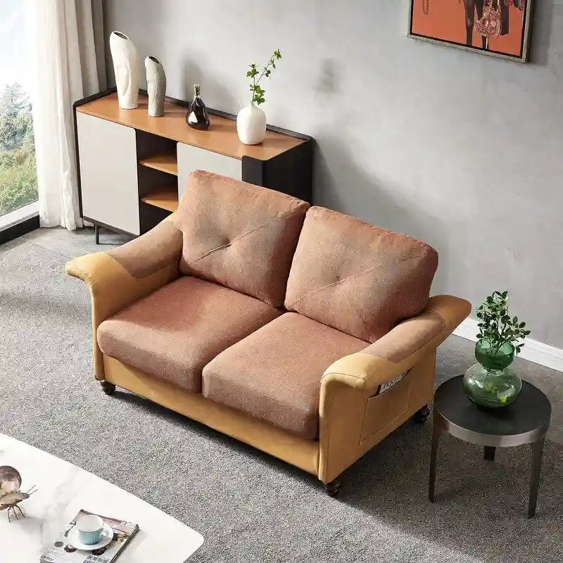 Canapé en similicuir et tissu de lin avec deux coffres de rangement amovibles