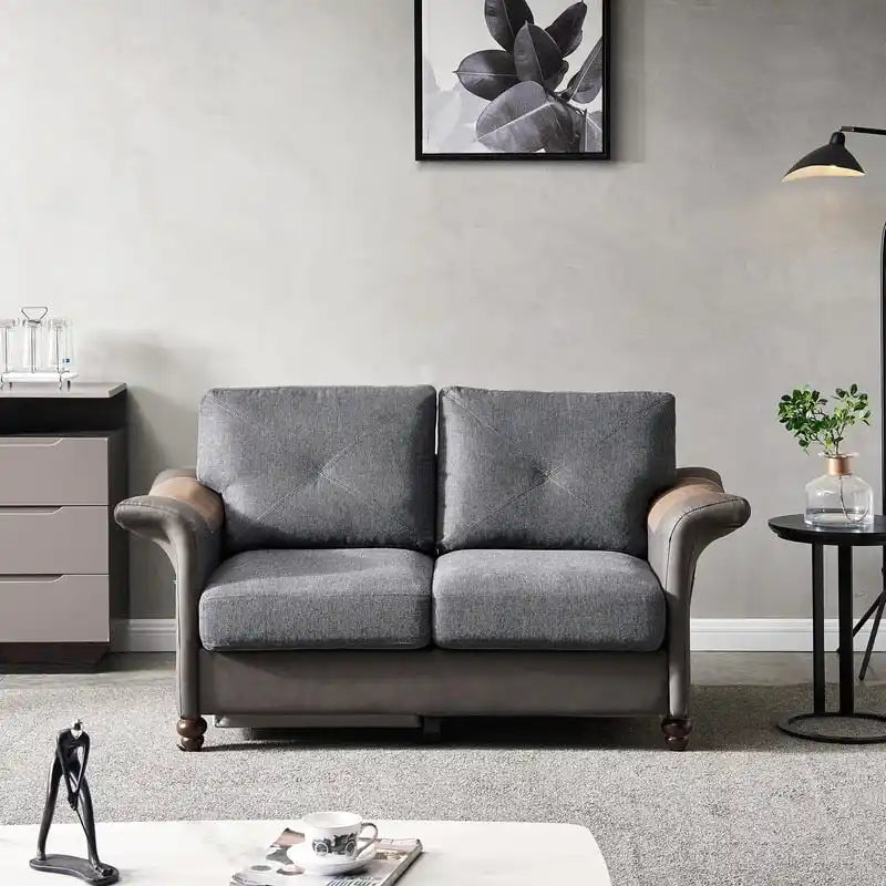 Canapé en similicuir et tissu de lin avec deux coffres de rangement amovibles