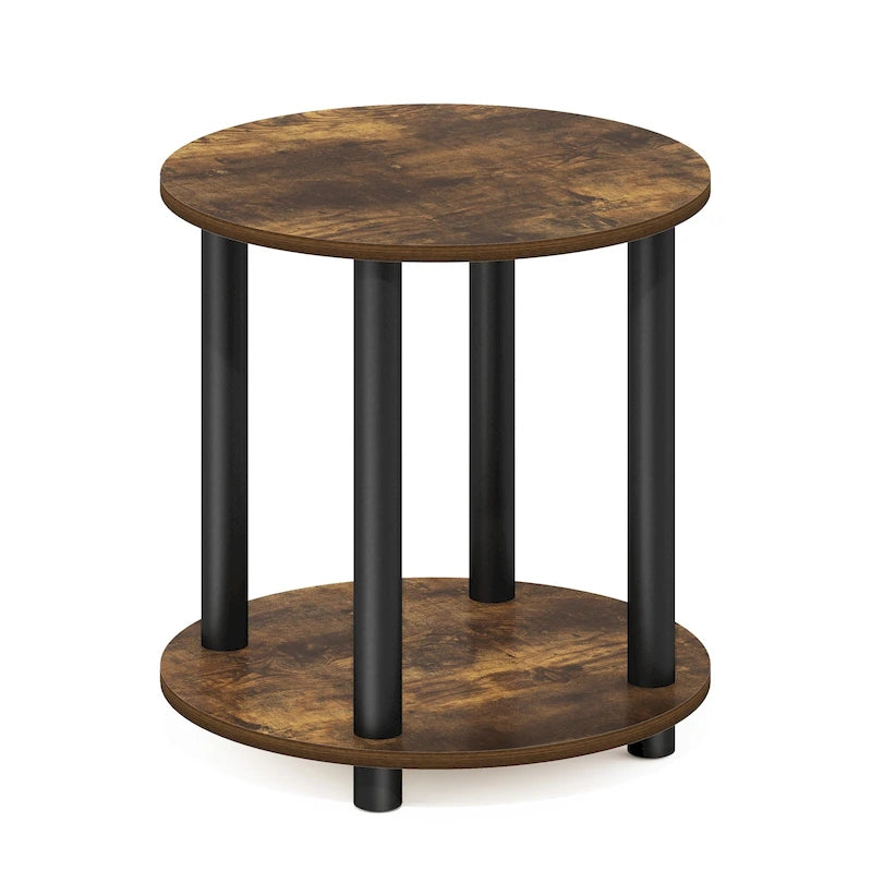Table d'appoint ronde en bois à 2 niveaux, blanc marbre