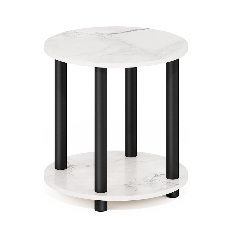 Table d'appoint ronde en bois à 2 niveaux, blanc marbre