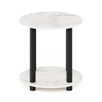 Table d'appoint ronde en bois à 2 niveaux, blanc marbre