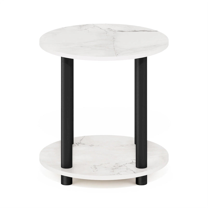 Table d'appoint ronde en bois à 2 niveaux, blanc marbre