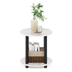Table d'appoint ronde en bois à 2 niveaux, blanc marbre