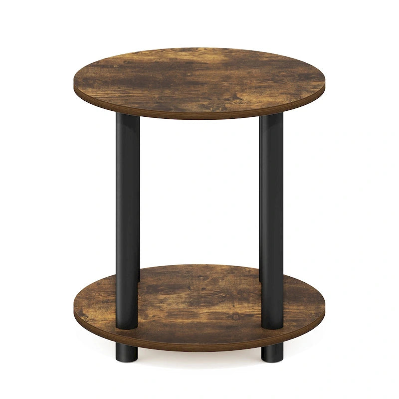 Table d'appoint ronde en bois à 2 niveaux, blanc marbre