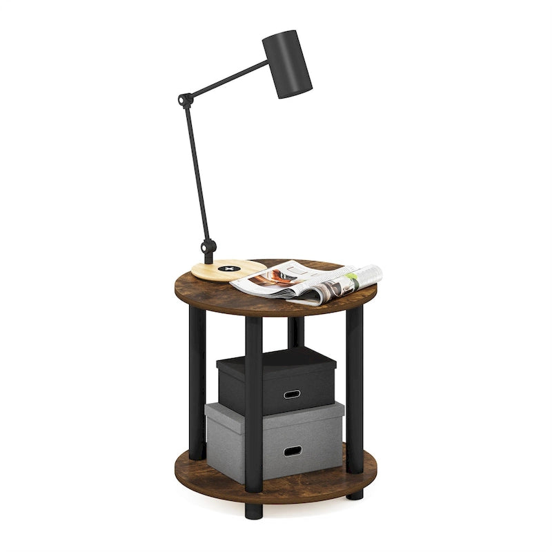 Table d'appoint ronde en bois à 2 niveaux, blanc marbre