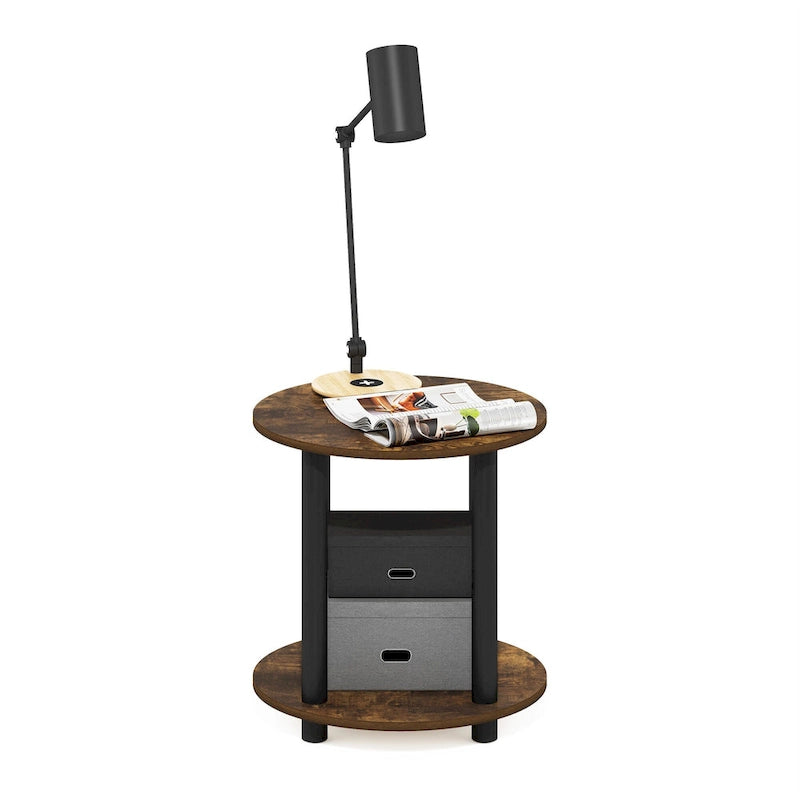 Table d'appoint ronde en bois à 2 niveaux, blanc marbre