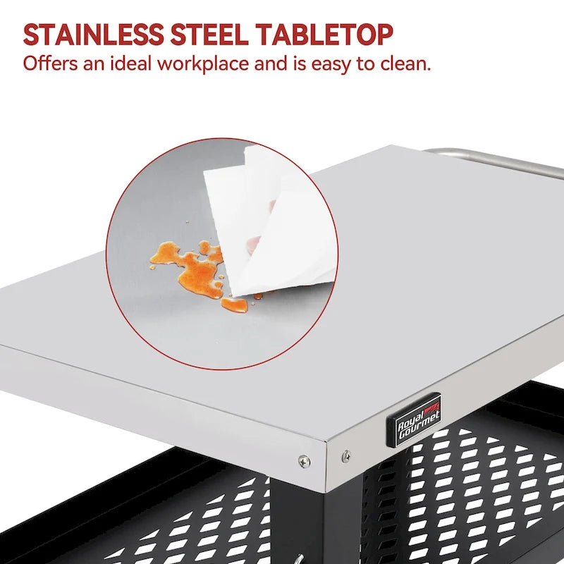Table de cuisson mobile à 3 étagères avec support de sac poubelle amovible