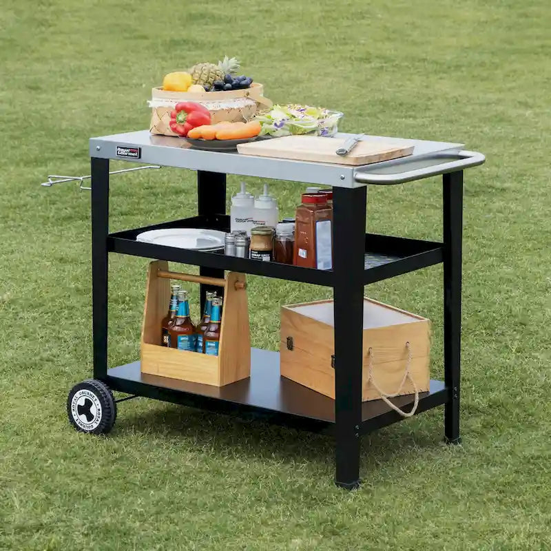 Table de cuisson mobile à 3 étagères avec support de sac poubelle amovible