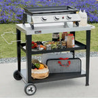 Table de cuisson mobile à 3 étagères avec support de sac poubelle amovible