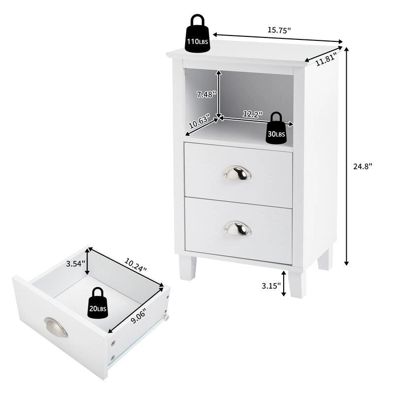 MDF Nightstand with Two Drawers