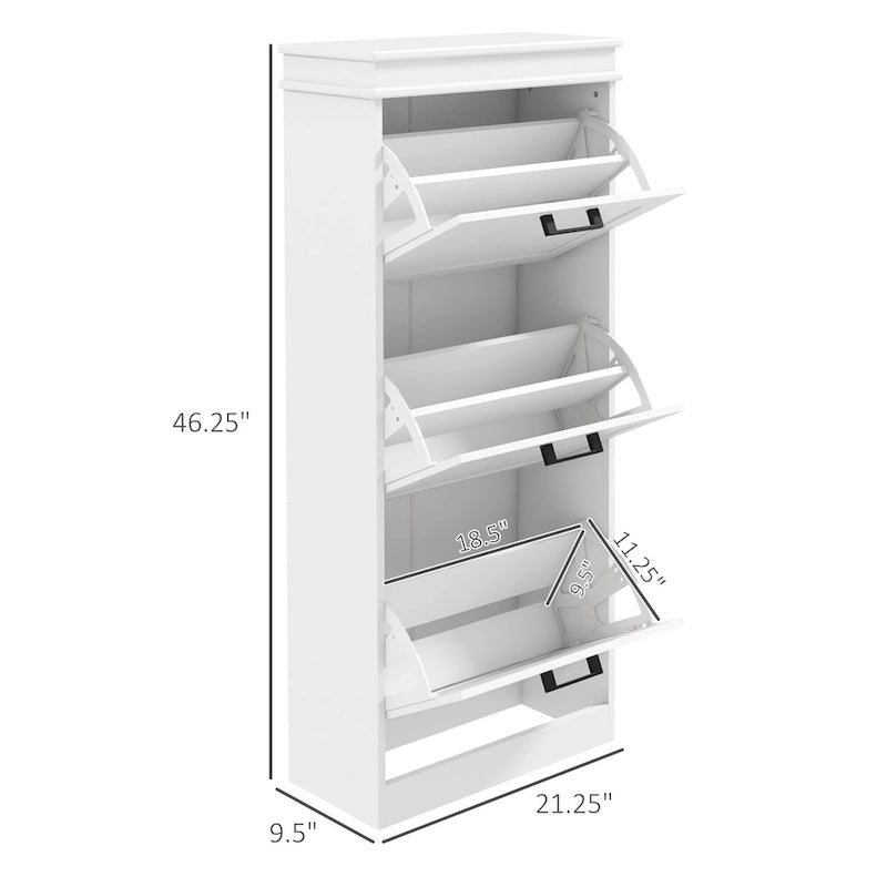 Meuble à chaussures pour entrée, étagère à chaussures étroite avec 3 tiroirs basculants et étagères réglables