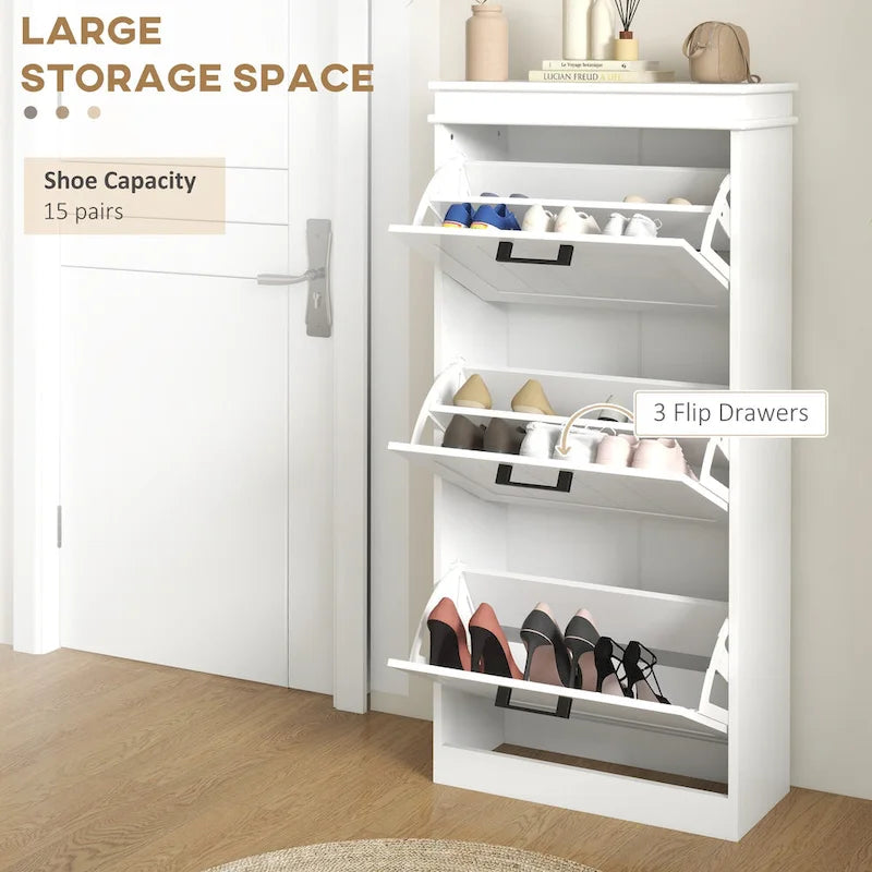 Meuble à chaussures pour entrée, étagère à chaussures étroite avec 3 tiroirs basculants et étagères réglables