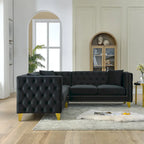 Canapé d'angle en velours de 208 cm, canapé d'angle en forme de L, canapé d'angle 5 places avec 3 coussins pour salon, chambre, appartement.