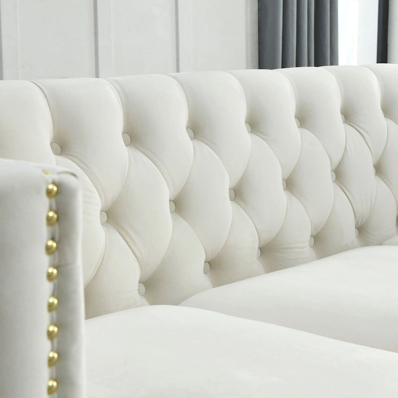Canapé d'angle en velours de 208 cm, canapé d'angle en forme de L, canapé d'angle 5 places avec 3 coussins pour salon, chambre, appartement.