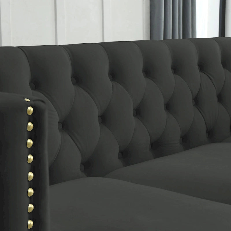 Canapé d'angle en velours de 208 cm, canapé d'angle en forme de L, canapé d'angle 5 places avec 3 coussins pour salon, chambre, appartement.