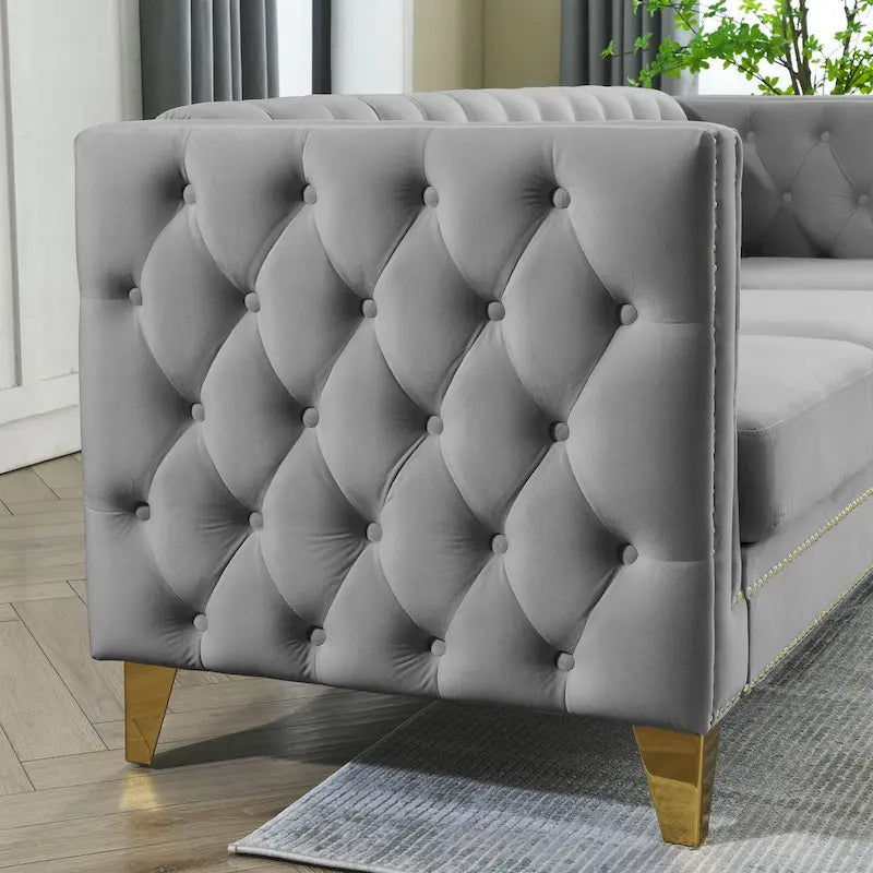 Canapé d'angle en velours de 208 cm, canapé d'angle en forme de L, canapé d'angle 5 places avec 3 coussins pour salon, chambre, appartement.