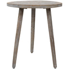21 Table d'appoint ronde à trois pieds en bois gravé gris antique