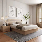 Chambre à coucher avec lit, tête de lit et table de chevet