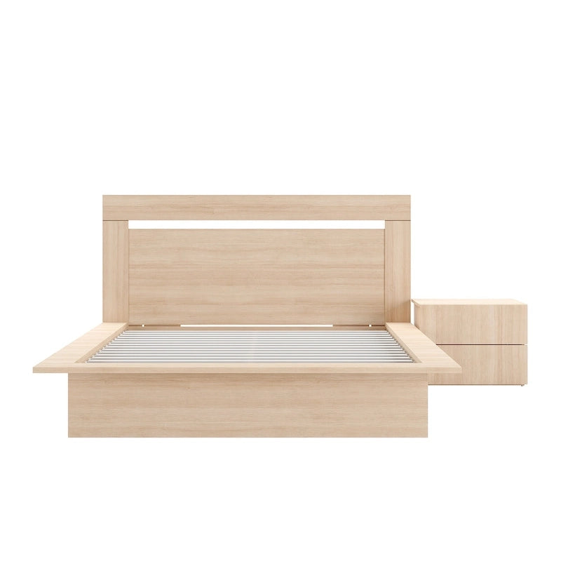 Chambre à coucher avec lit, tête de lit et table de chevet