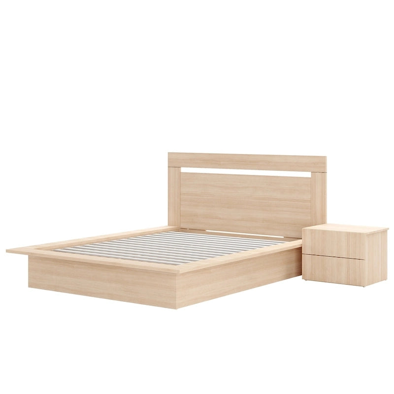 Chambre à coucher avec lit, tête de lit et table de chevet