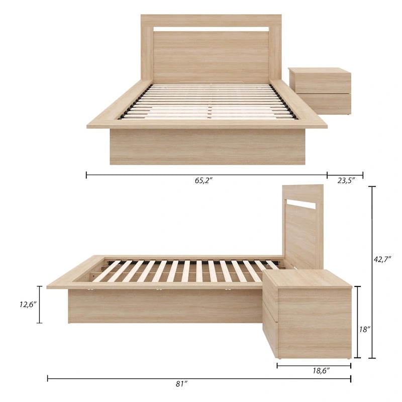 Chambre à coucher avec lit, tête de lit et table de chevet