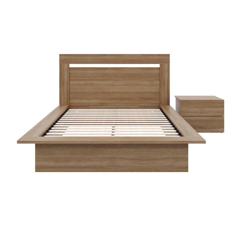 Chambre à coucher avec lit, tête de lit et table de chevet