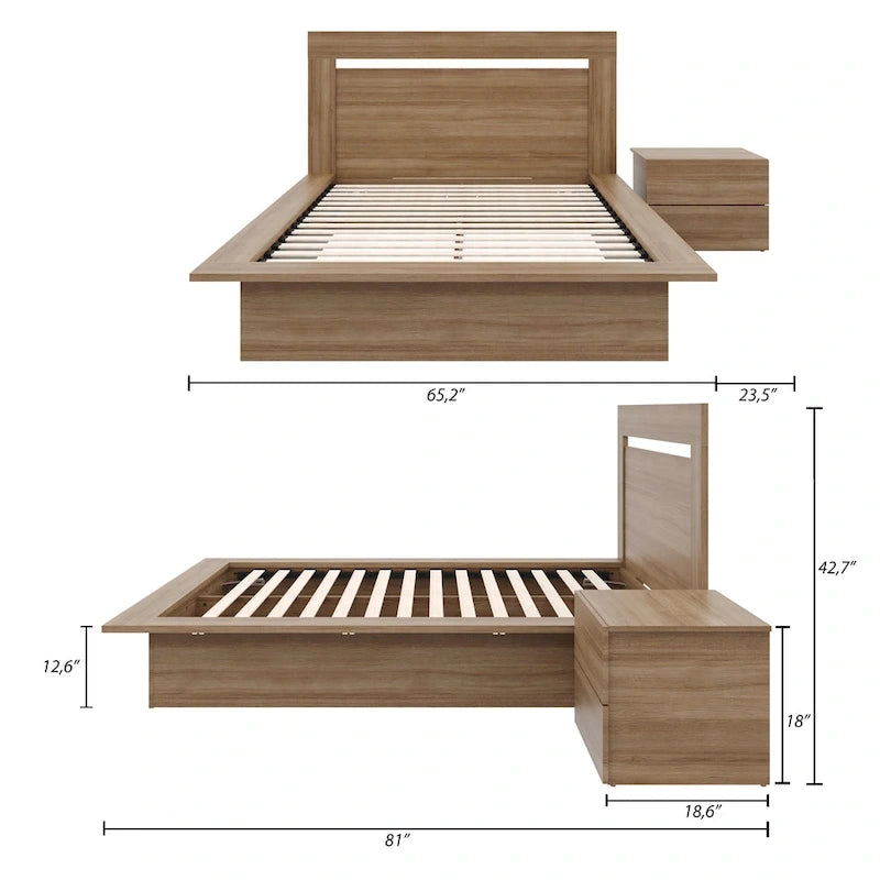 Chambre à coucher avec lit, tête de lit et table de chevet