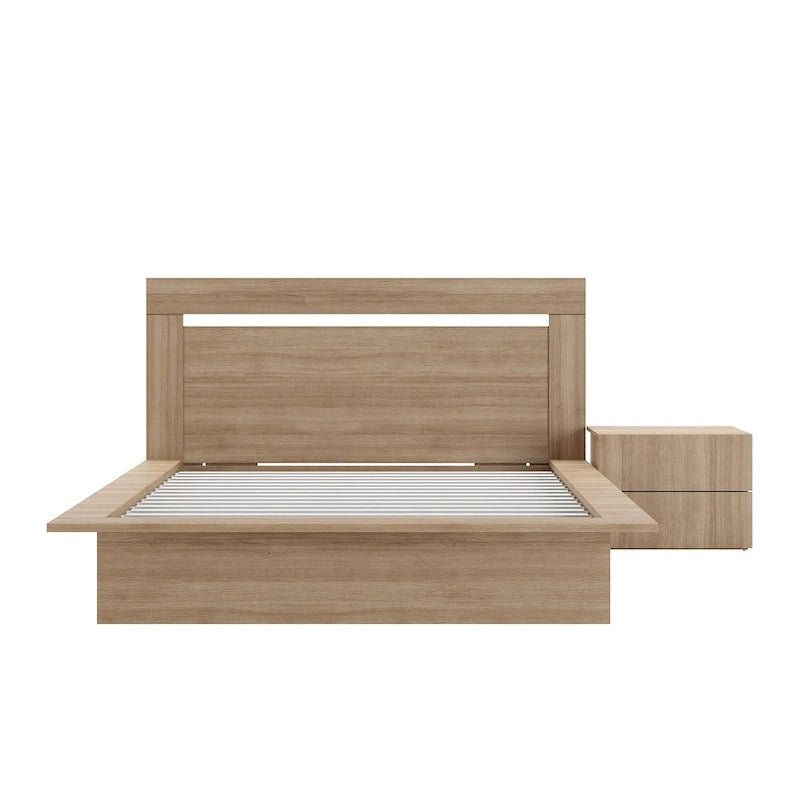 Chambre à coucher avec lit, tête de lit et table de chevet