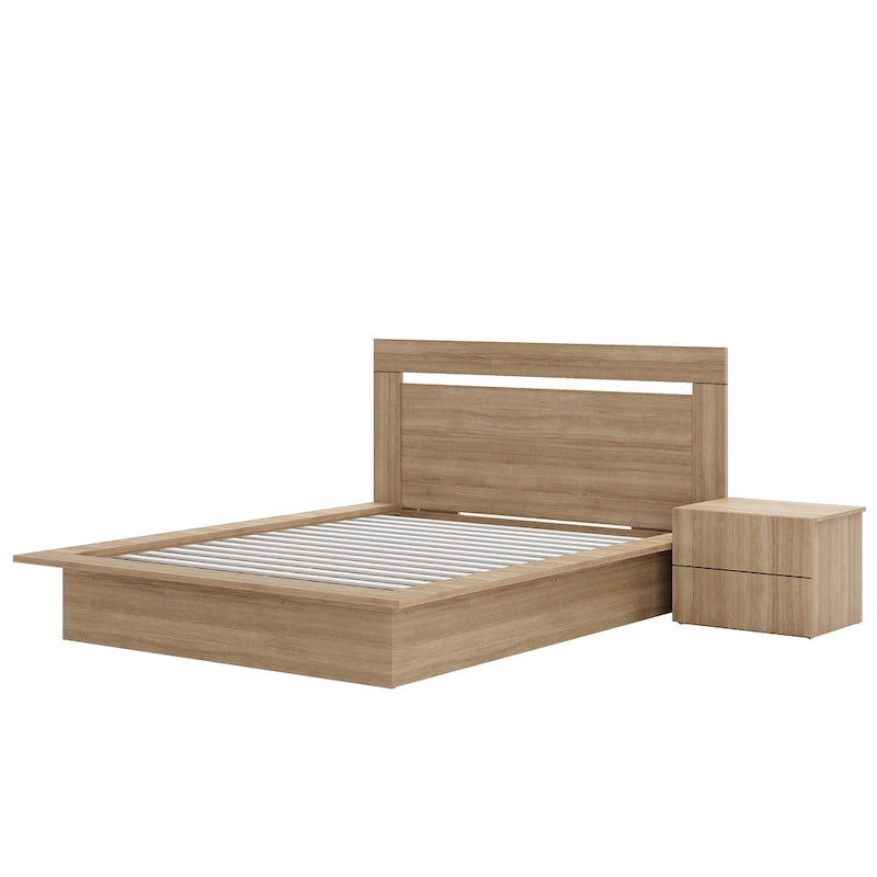 Chambre à coucher avec lit, tête de lit et table de chevet