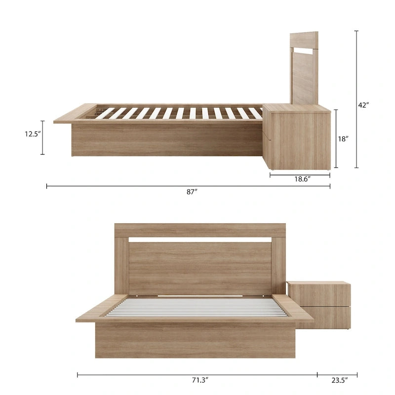Chambre à coucher avec lit, tête de lit et table de chevet