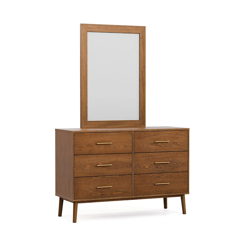 Commode et miroir deux pièces en noyer du milieu du siècle