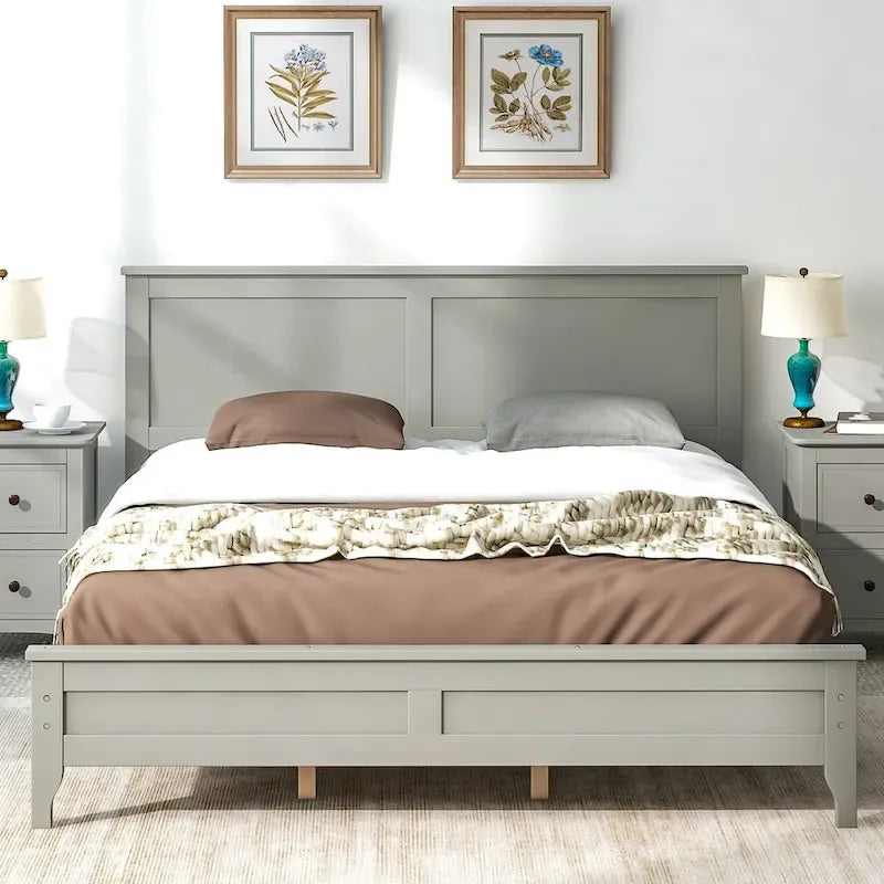 Lit plateforme Queen Size, cadre de lit plateforme moderne en bois massif, sommier tapissier non requis