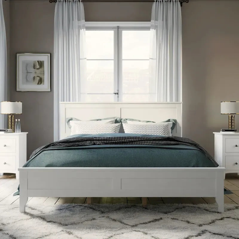 Lit plateforme Queen Size, cadre de lit plateforme moderne en bois massif, sommier tapissier non requis