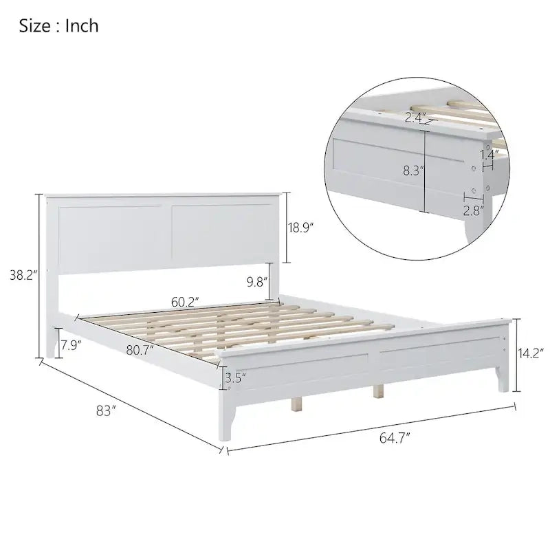 Lit plateforme Queen Size, cadre de lit plateforme moderne en bois massif, sommier tapissier non requis