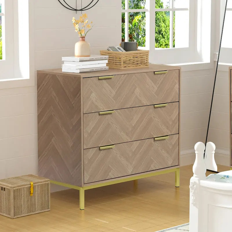 Commode en bois à 3 tiroirs de style moderne du milieu du siècle, commode en chêne naturel pour chambre à coucher