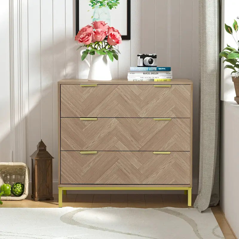 Commode en bois à 3 tiroirs de style moderne du milieu du siècle, commode en chêne naturel pour chambre à coucher