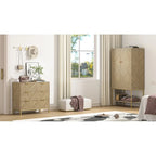 Commode en bois à 3 tiroirs de style moderne du milieu du siècle, commode en chêne naturel pour chambre à coucher